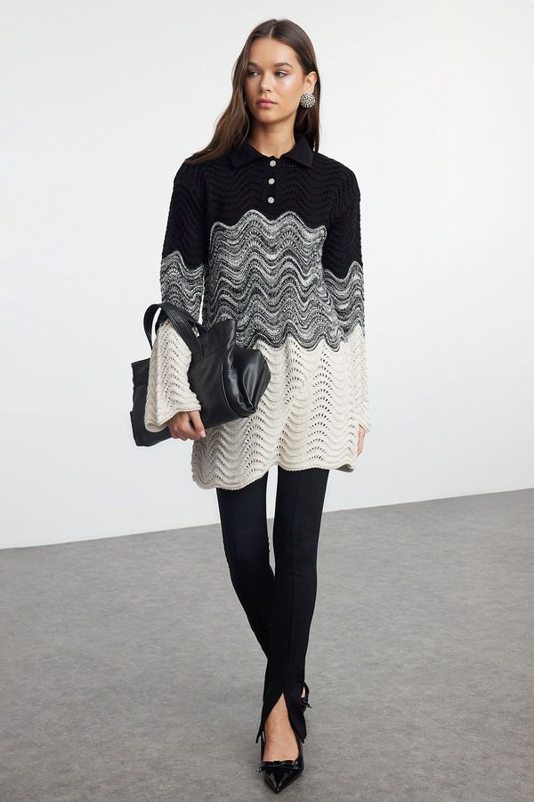 Trendyol Trendyol Black Color Block Knitted Detailed Knitwear Sweater