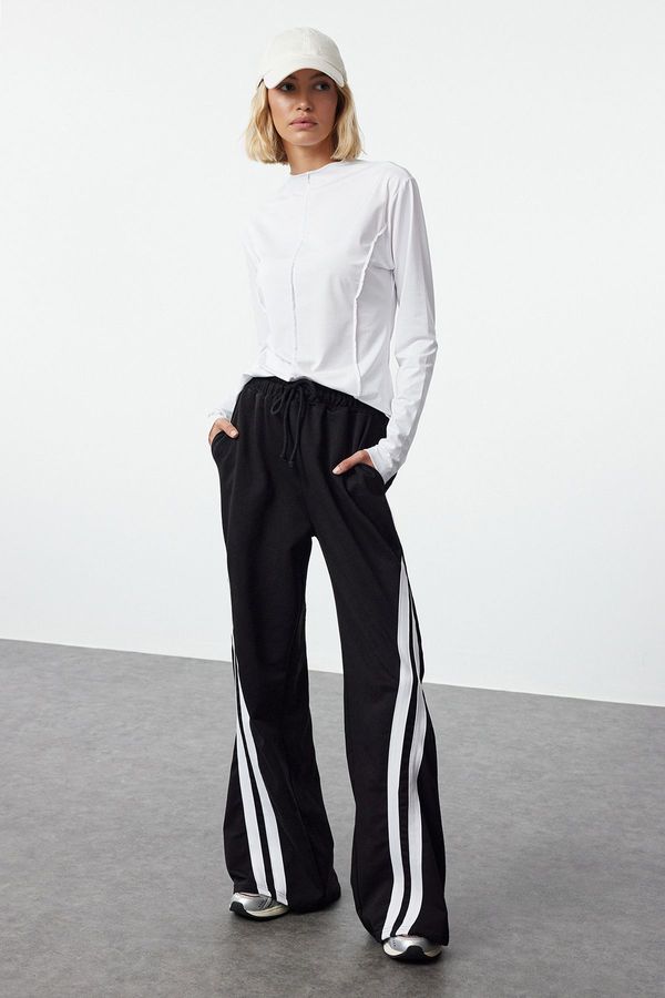 Trendyol Trendyol Black Color Blocked Stripe Detailed Wide Leg Knitted Sports Sweatpants