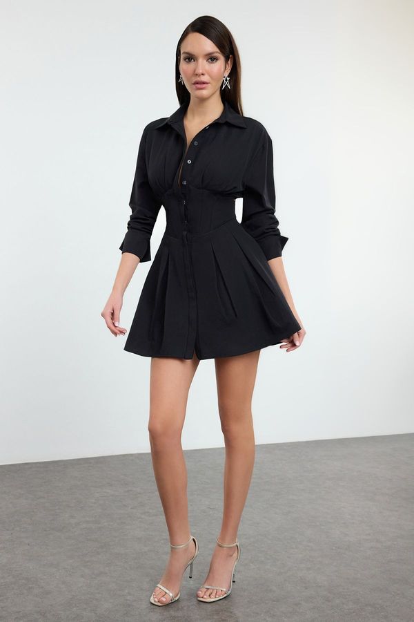 Trendyol Trendyol Black Corset Detailed Poplin Woven Dress