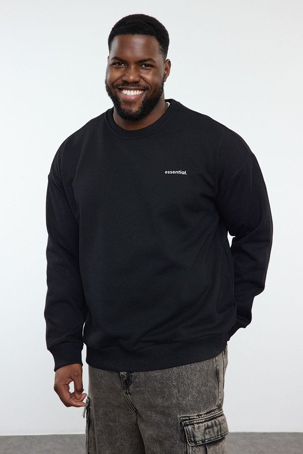 Trendyol Trendyol Black Crew Neck Oversize/Wide Cut Polar Fleece Inside Plus Size Sweatshirt