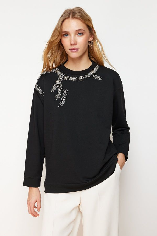 Trendyol Trendyol Black Embroidery and Embroidery Detailed Knitted Tunic