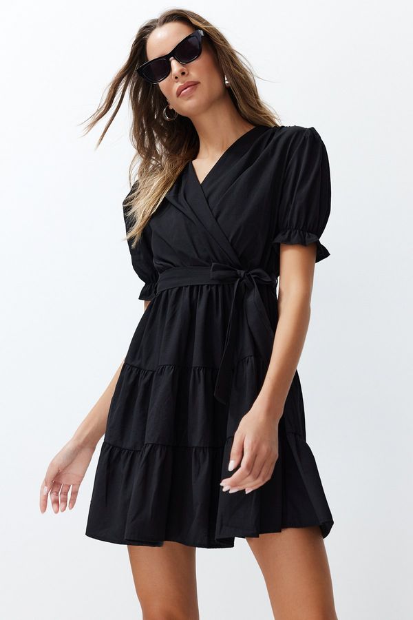 Trendyol Trendyol Black Ethnic Patterned Waist Open Mini Woven Dress