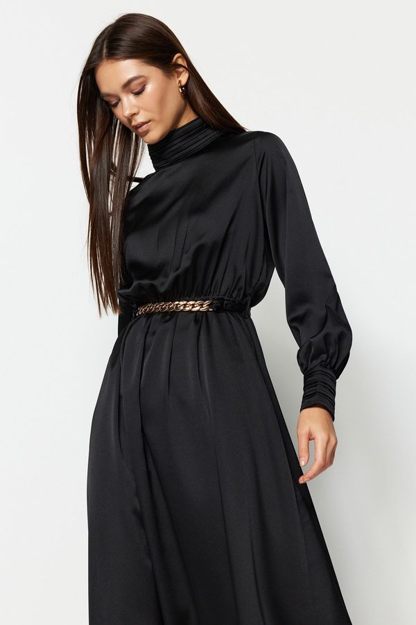 Trendyol Trendyol Black Evening Dress with Draping Detail and Belt.