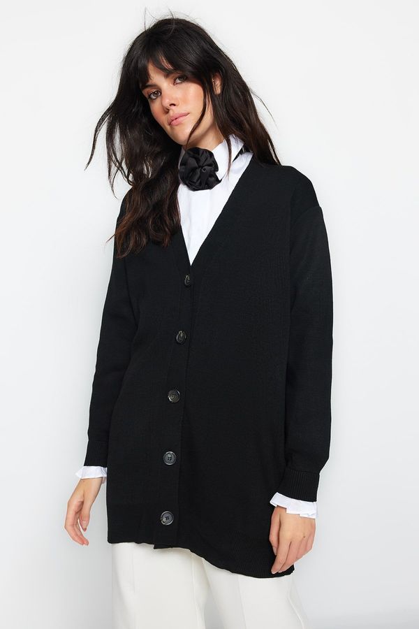 Trendyol Trendyol Black Fabric on the sleeves Pleat Detail Knitwear Cardigan