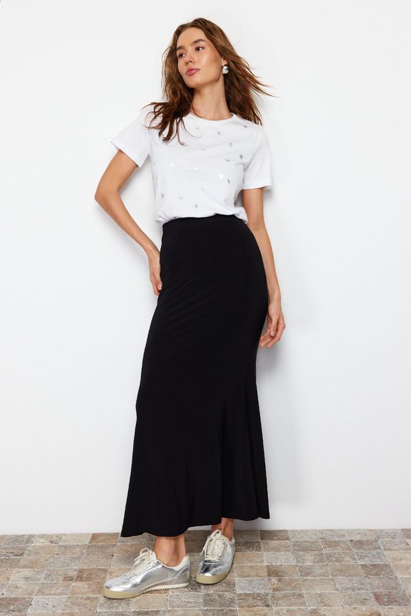 Trendyol Trendyol Black Fish-Shaped Flexible Maxi Skirt