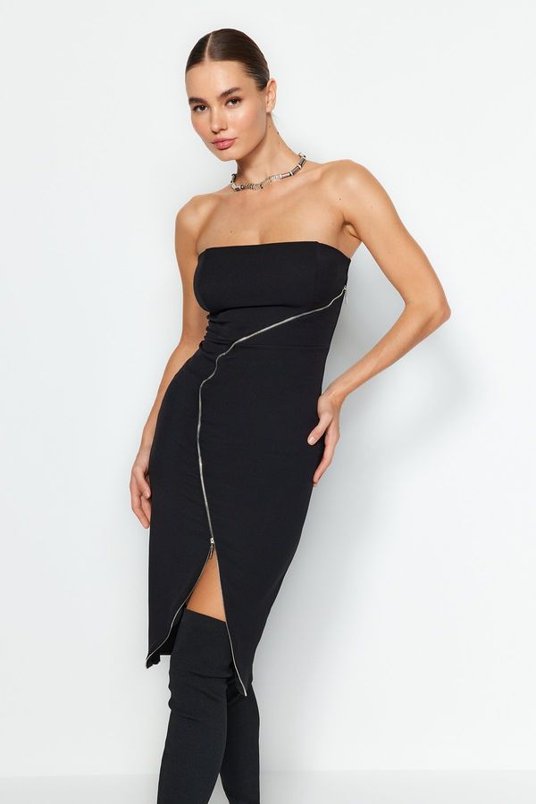 Trendyol Trendyol Black Fitted Elegant Evening Dress with Accessories
