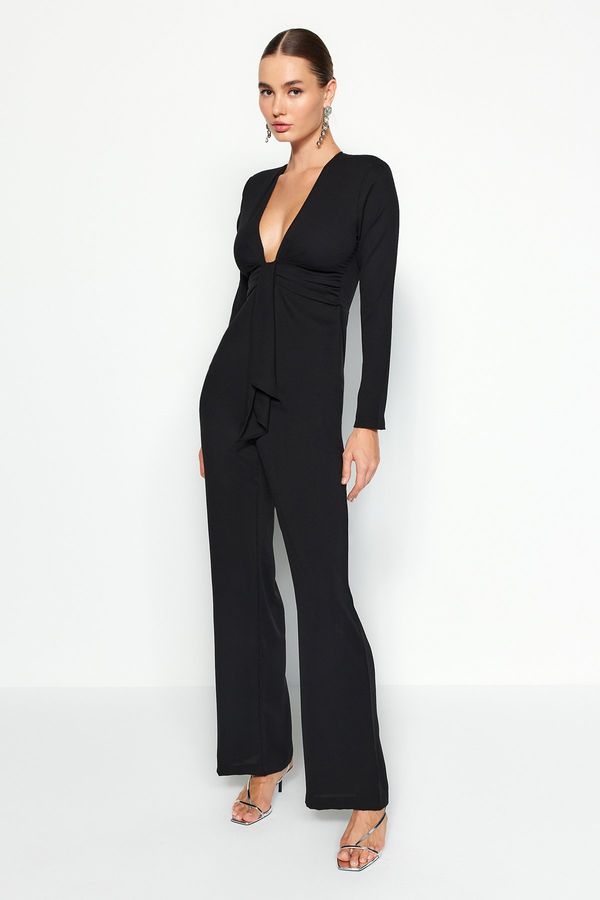 Trendyol Trendyol Black Fitted Knotted Crepe Jumpsuit