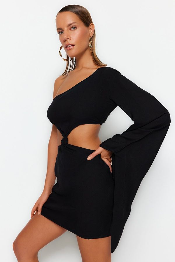 Trendyol Trendyol Black Fitted Mini Woven Cut Out/Window One-Shoulder Beach Dress