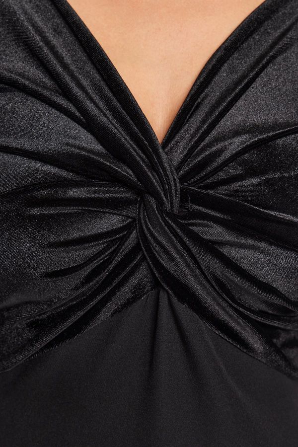 Trendyol Trendyol Black Fitted Velvet Elegant Evening Dress