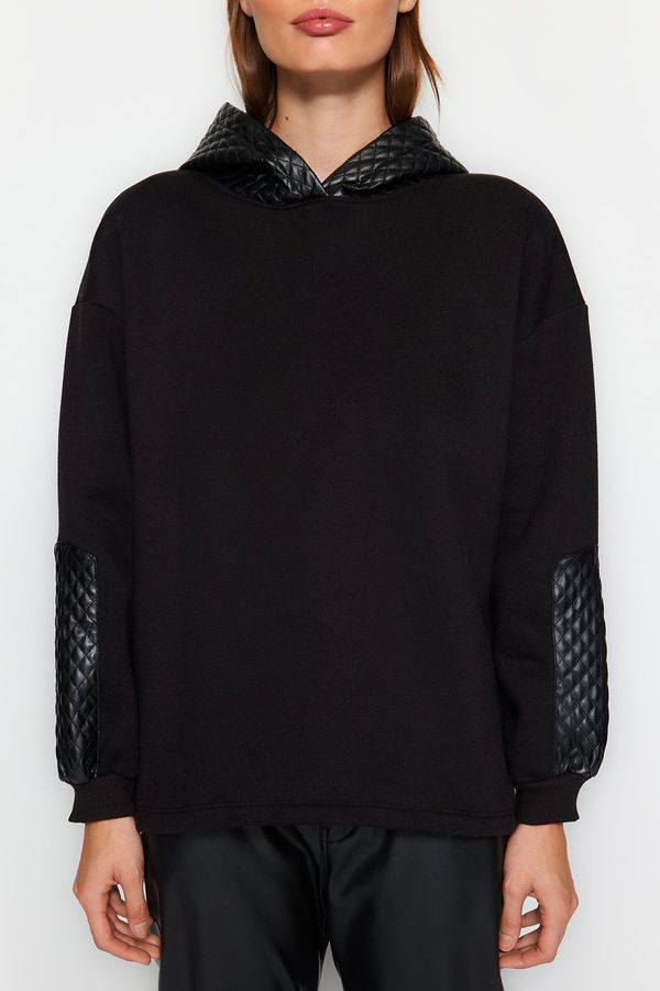 Trendyol Trendyol Black Fleece Inner Quilted Oversize/Wide-Fit Hooded Knitted Sweatshirt