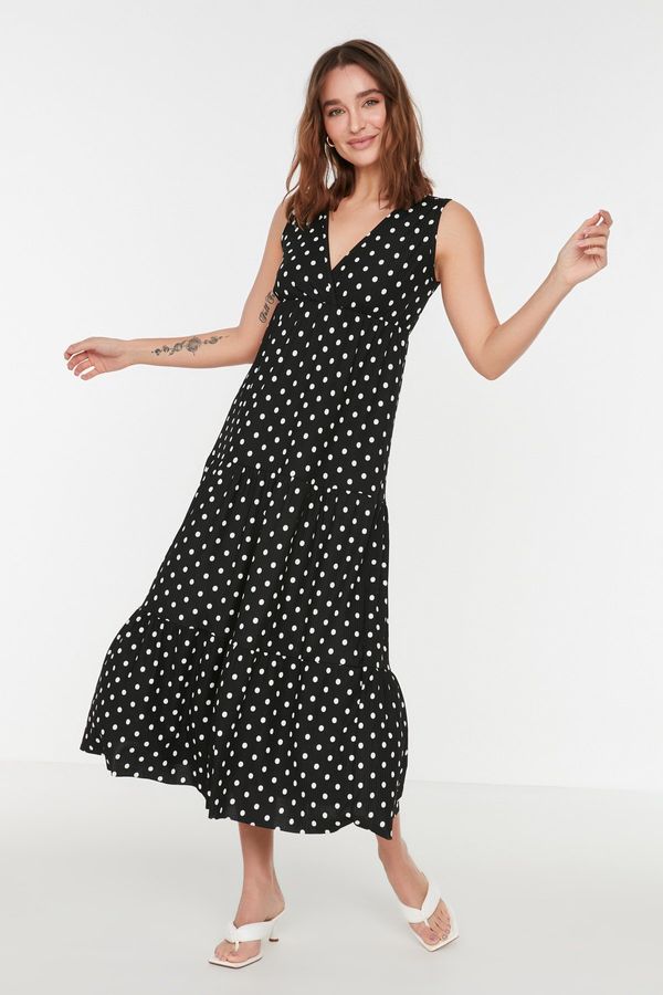 Trendyol Trendyol Black Floral Print V-Neck Sleeveless A-Line Maxi Knit Dress