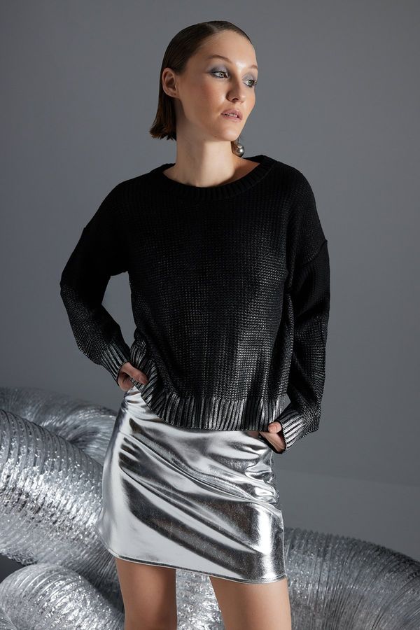 Trendyol Trendyol Black Foil Printed Knitwear Sweater
