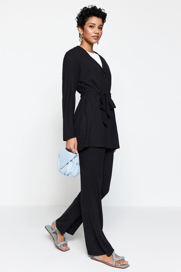 Trendyol Trendyol Black Front Tie Detailed Knitted Tunic-Pants Suit