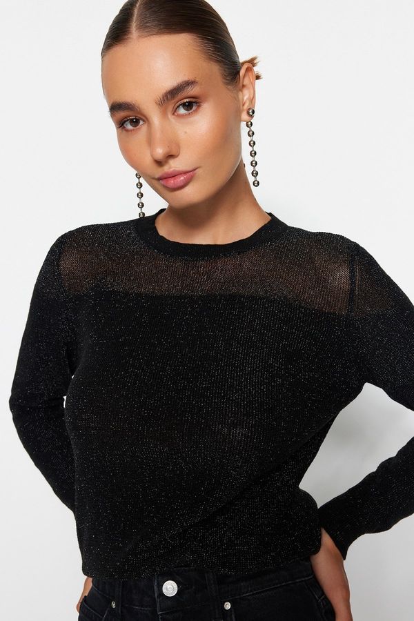 Trendyol Trendyol Black Glittery Transparent Knitwear Sweater