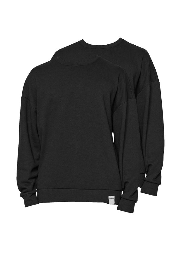 Trendyol Trendyol Black-Grey 2 Pack Basic Oversize/Wide Cut Fleece Inside Labeled Sweatshirt