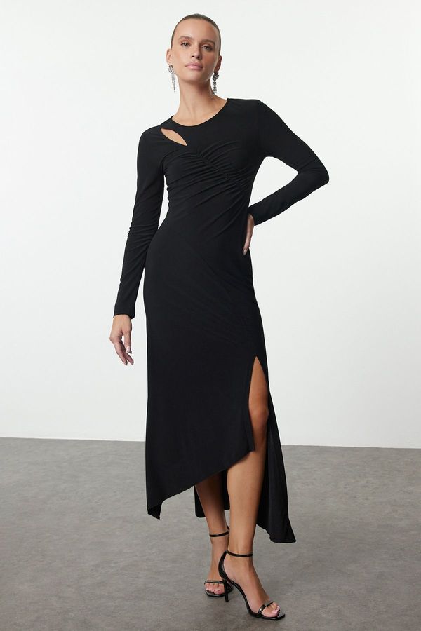 Trendyol Trendyol Black Hem Flounce Detailed Knitted Dress