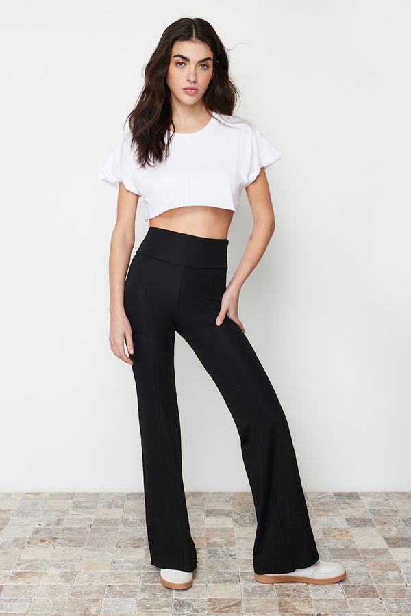 Trendyol Trendyol Black High Waist Flare/Flare Leg Elastic Knitted Trousers