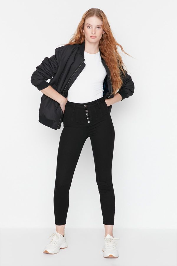 Trendyol Trendyol Black High Waist Skinny Jeans With Buttons In The Front