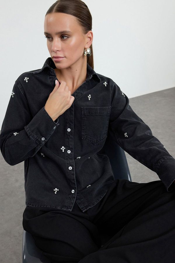 Trendyol Trendyol Black Jewelled Denim Shirt