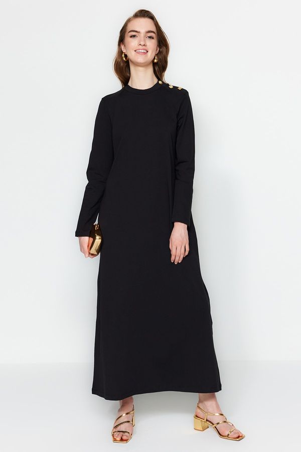 Trendyol Trendyol Black Knitted Dress With Button Detail On The Shoulder