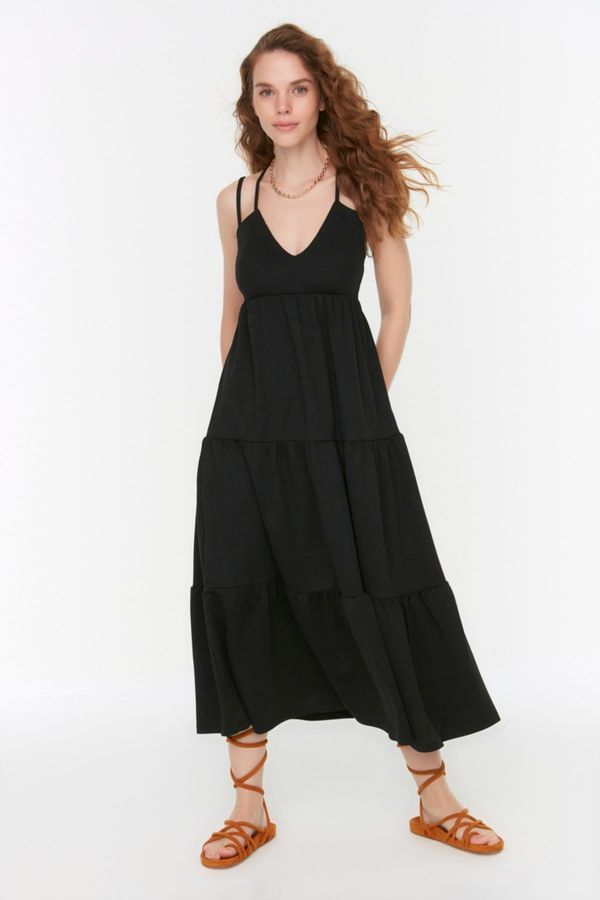 Trendyol Trendyol Black Knitted Dress with Crossover Straps