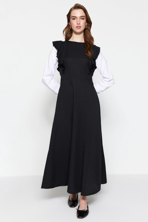 Trendyol Trendyol Black Knitted Dress With Ruffle Detailed Sleeves