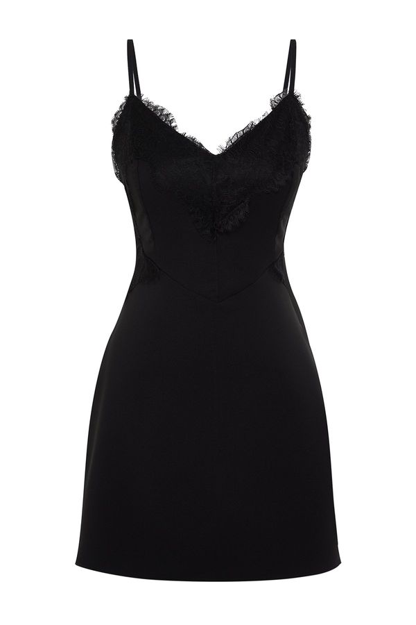 Trendyol Trendyol Black Lace Detailed Elegant Evening Dress