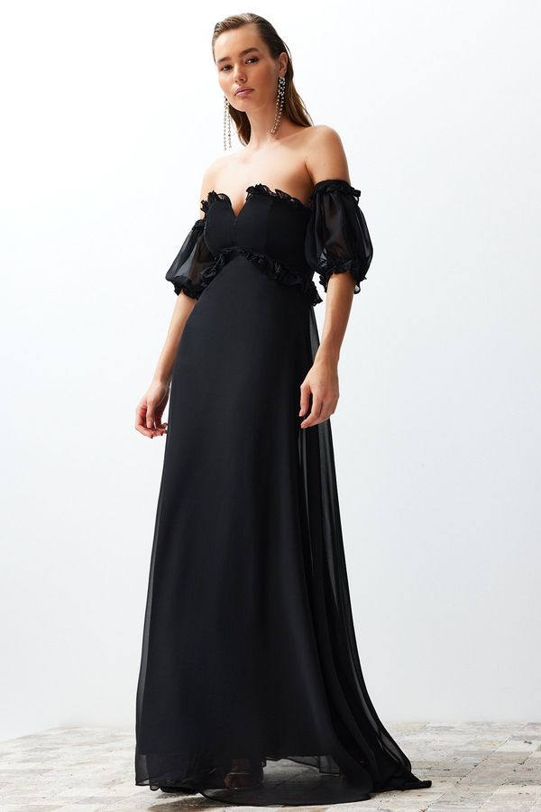 Trendyol Trendyol Black Lined Chiffon Long Evening Dress