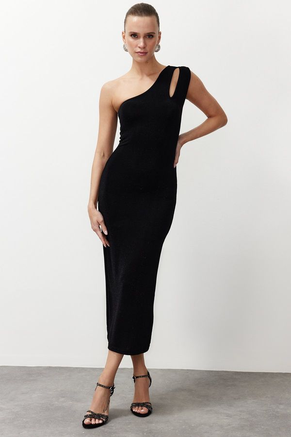 Trendyol Trendyol Black Lined Glittering Body-Fitting Glitter Stylish Evening Dress