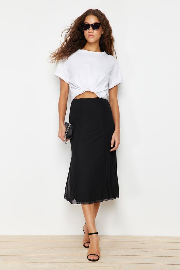 Trendyol Trendyol Black Lined Tulle Maxi Knitted Skirt