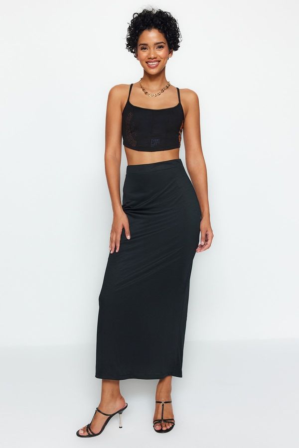 Trendyol Trendyol Black Maxi High Waist Flexible Knitted Skirt