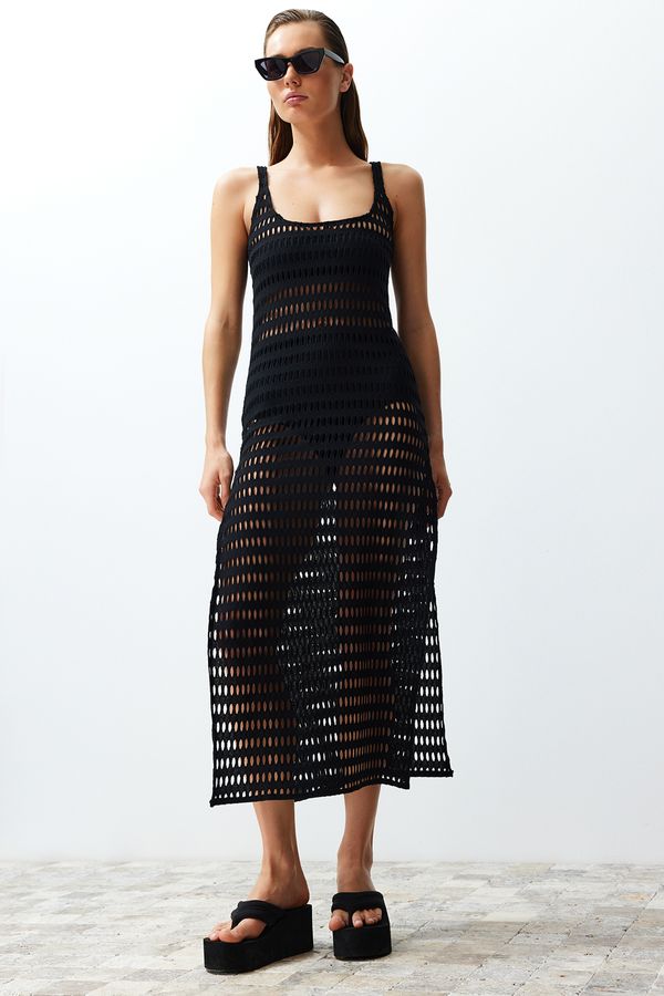Trendyol Trendyol Black Maxi Knitted Slit Knitwear Look Beach Dress