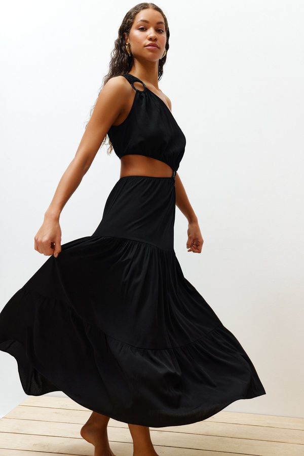 Trendyol Trendyol Black Maxi Woven Cut Out/Window One Shoulder Beach Dress