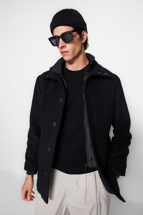 Trendyol Trendyol Black Men's Regular Fit Standing Collar Wool Blended Winter Coat