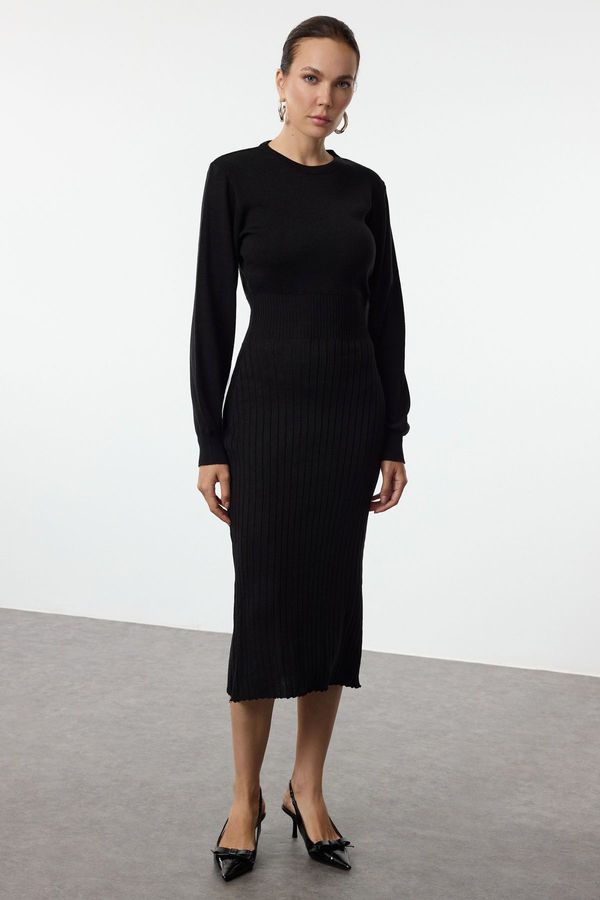 Trendyol Trendyol Black Midi Knit A-Line Form Fit Dress