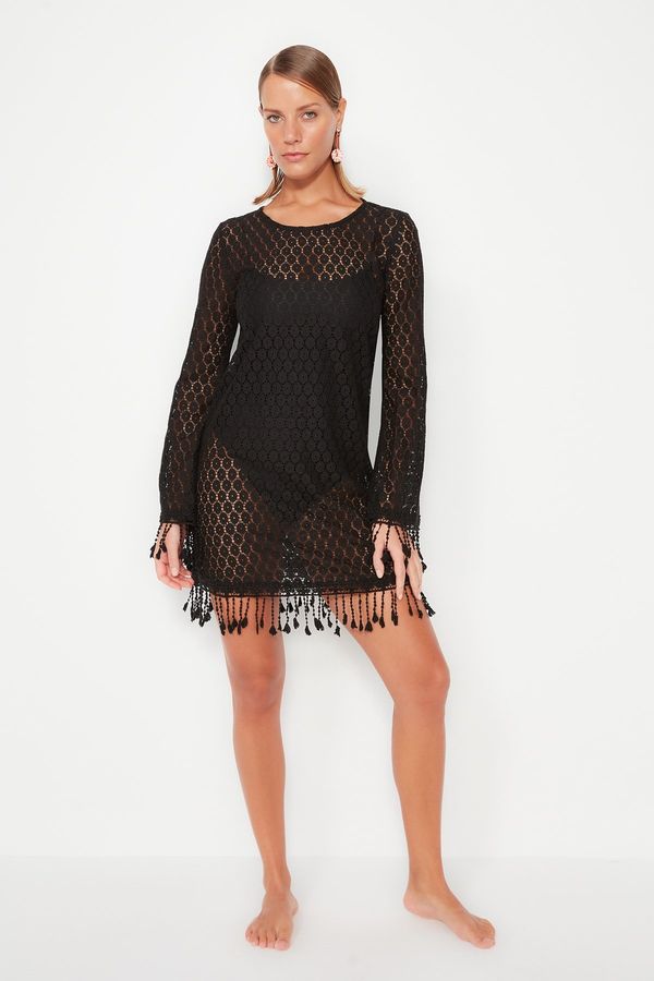 Trendyol Trendyol Black Mini Knitted Tasseled Beach Dress
