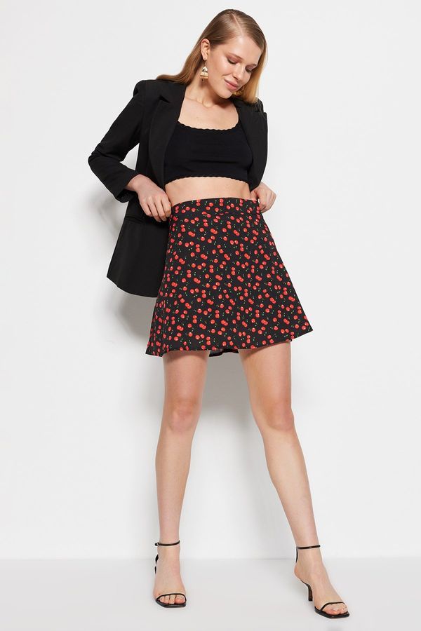 Trendyol Trendyol Black Mini Weave Cherry Pattern Skirt