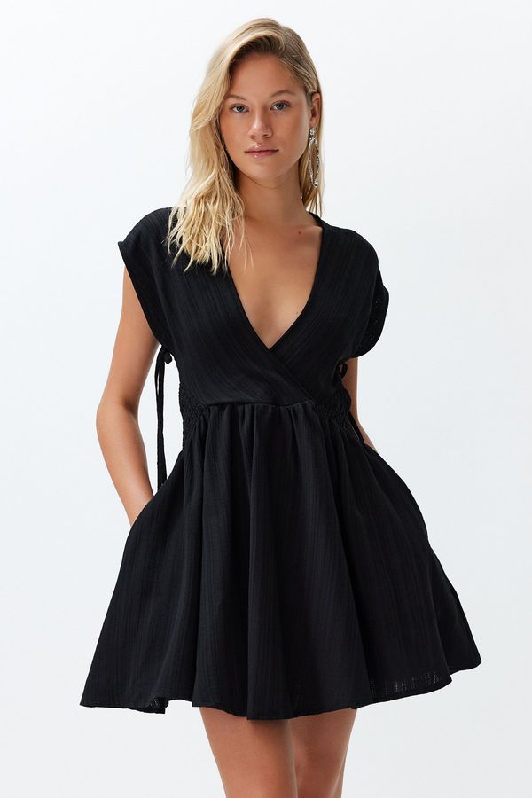Trendyol Trendyol Black Mini Woven Cut Out/Window Linen-blend Beach Dress