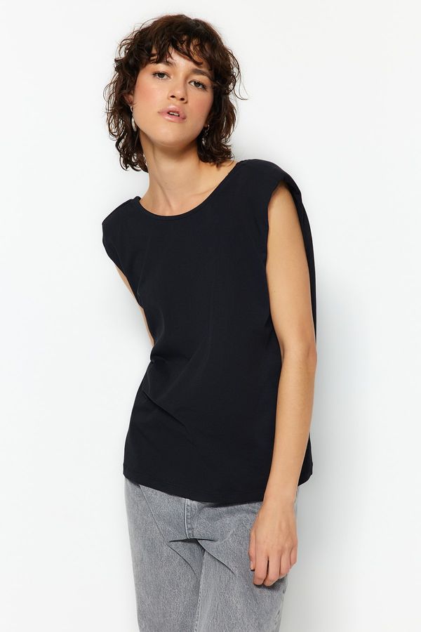 Trendyol Trendyol Black More Sustainable 100% Organic Cotton Decollete Basic Knitted T-Shirt