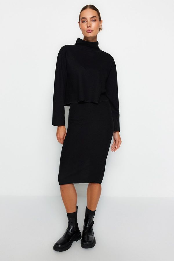 Trendyol Trendyol Black Normal Waist Thessaloniki/Knitwear Look Midi Pencil Skirt, Knitted