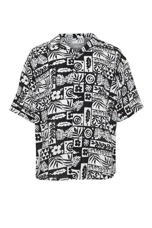 Trendyol Trendyol Black Oversize Fit 100% Viscose Patterned Short Sleeve Flowy Summer Shirt