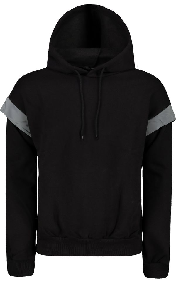 Trendyol Trendyol Black Oversize/Wide Cut Hooded Reflector Detailed Fleece Inside Sweatshirt
