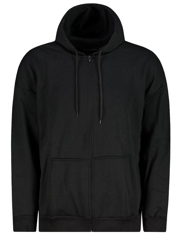 Trendyol Trendyol Black Oversize/Wide-Fit Hooded Zippered Thick Basic Sweatshirt- Cardigan