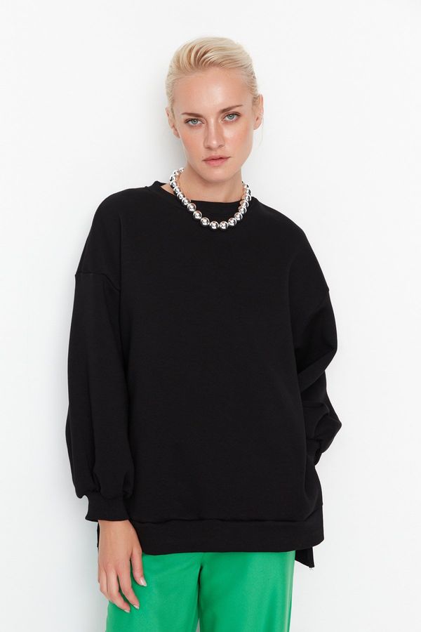 Trendyol Trendyol Black Oversize/Wide fit with slits. Thick Fleece Inside Knitted Sweatshirt