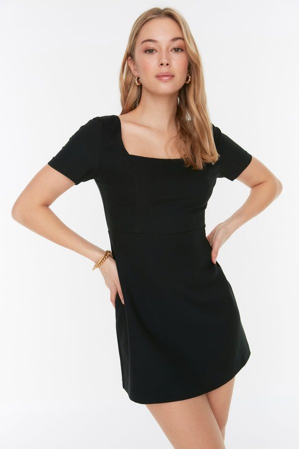 Trendyol Trendyol Black Petite A-Line Super Mini Square Neck Woven Dress