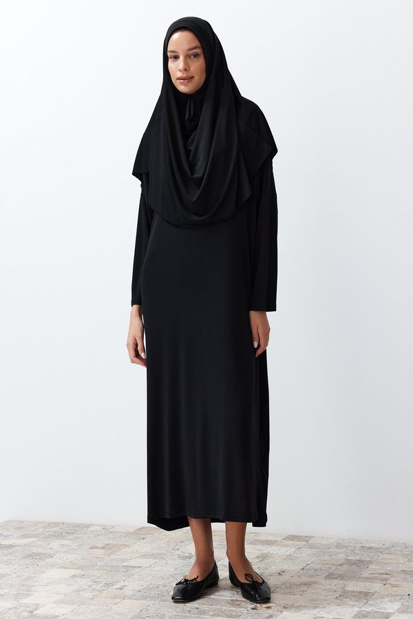 Trendyol Trendyol Black Plain Scarf Detailed Knitted Prayer Dress