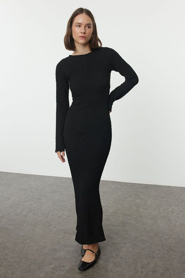 Trendyol Trendyol Black Plain Textured Fitted Maxi Knitted Dress