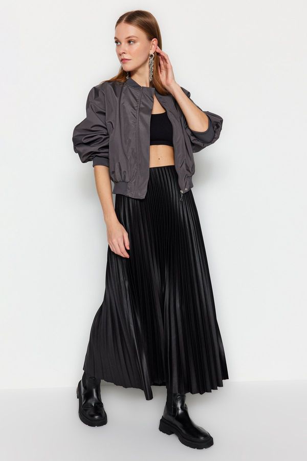 Trendyol Trendyol Black Pleated Maxi Knitted Skirt