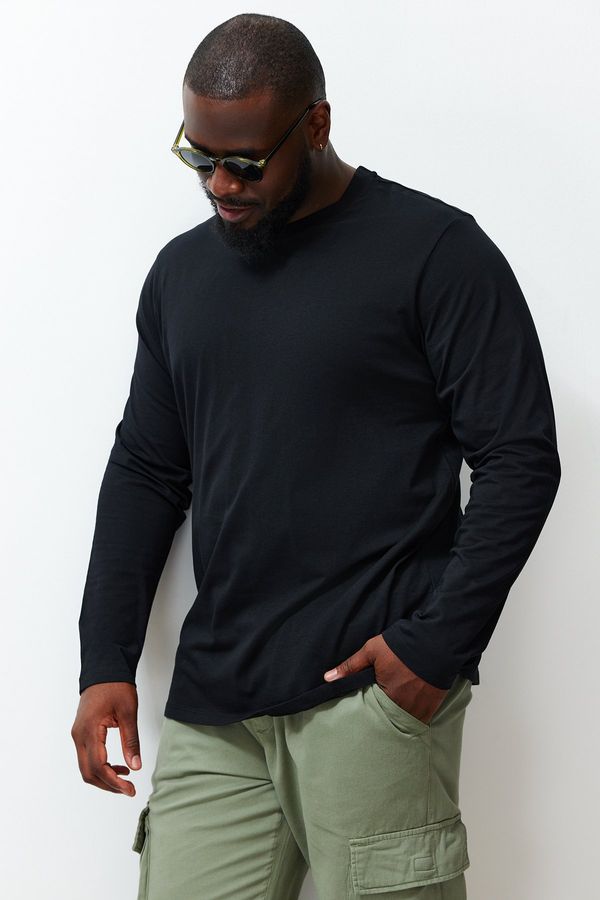 Trendyol Trendyol Black Plus Size Comfy 100% Cotton Long Sleeve Regular/Regular Fit T-Shirt