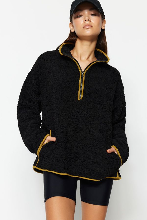 Trendyol Trendyol Black Plush Knitted Sports Sweatshirt